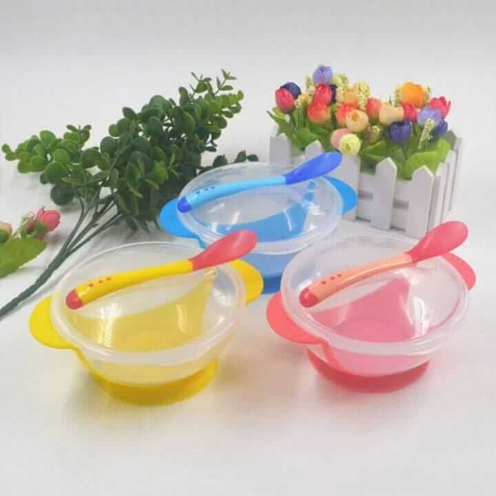 Children Dish Set Suction Cup Bottom Baby Bowl And Temperature Testing Spoon