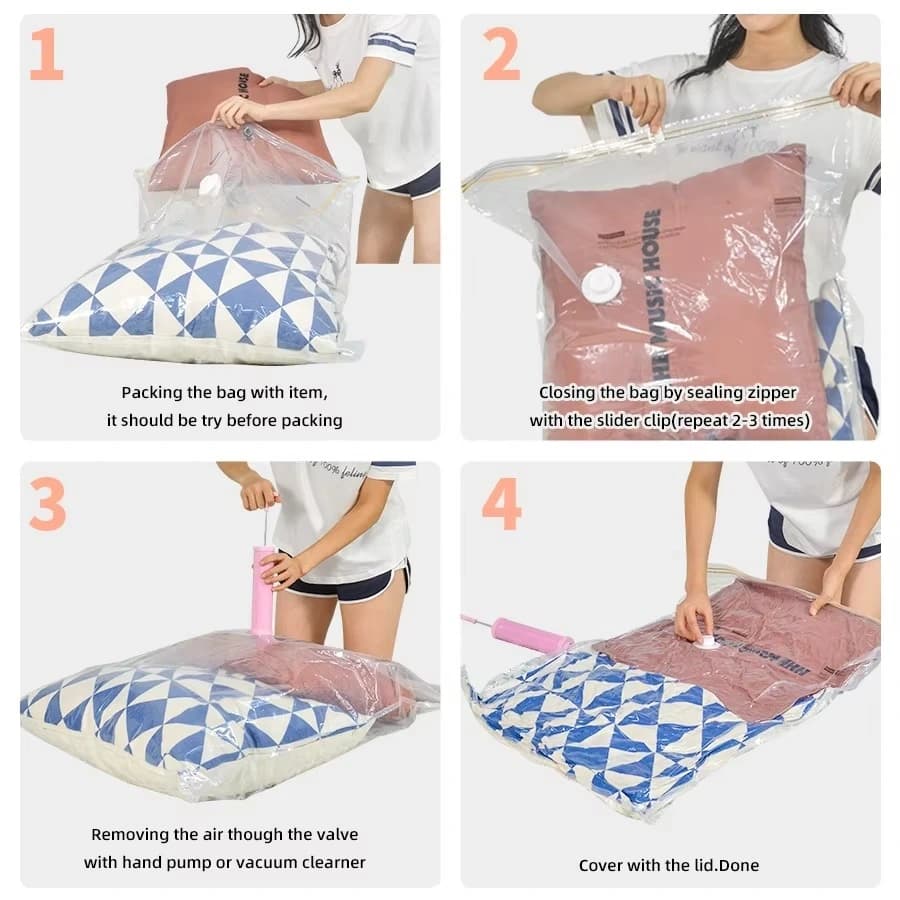 Vacuum Compression Bag Clothing Sorting Bedding Space Saving Sealed Bag  4 And 1 Pcs Pumper